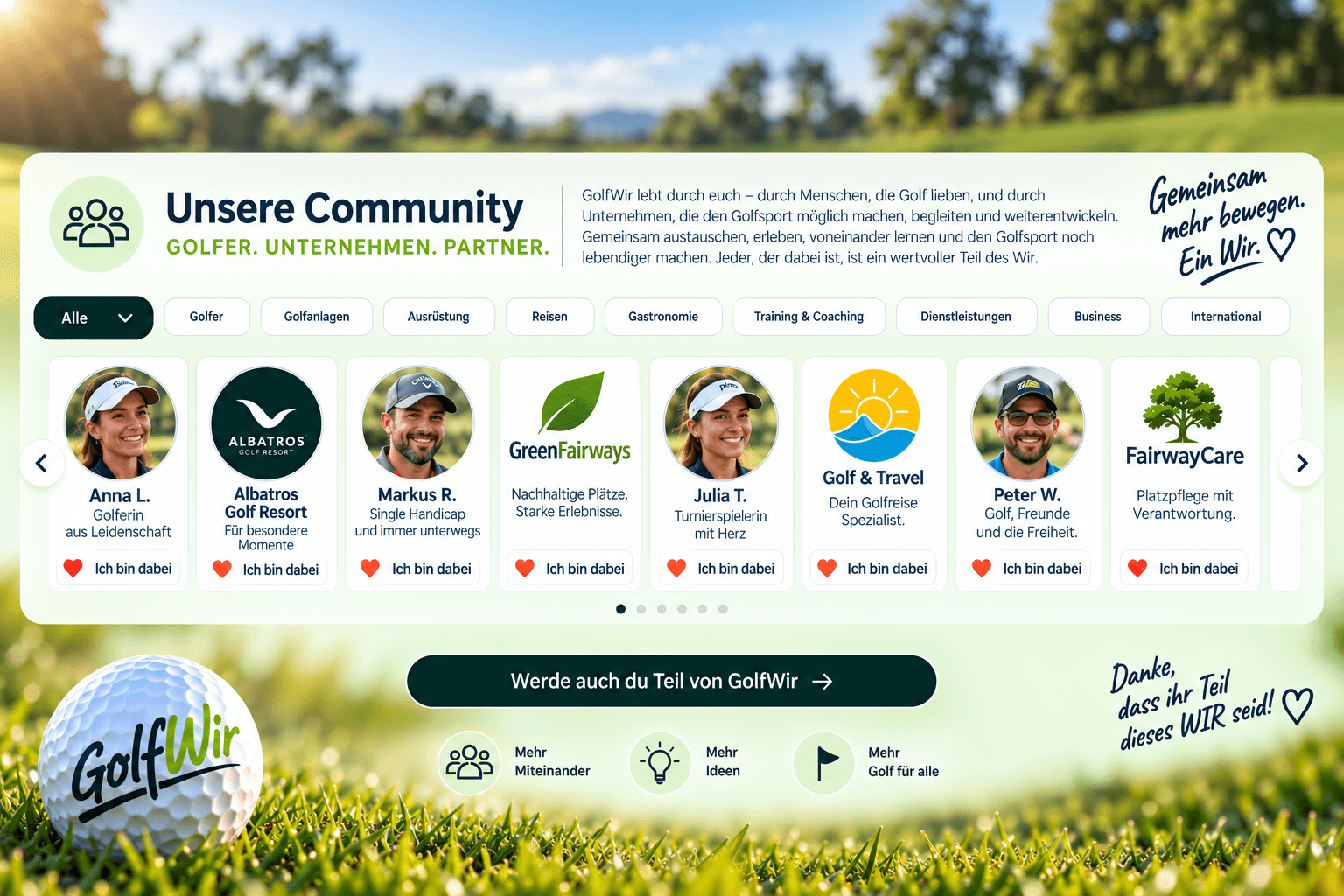 Zwei Golffreunde lachen am Übungsgrün über etwas auf dem Handy